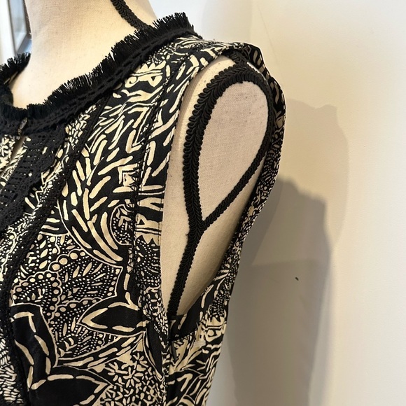 Holding Horses Anthropologie black and cream boho fringe dress midi summer SZ 6 - Picture 3 of 8